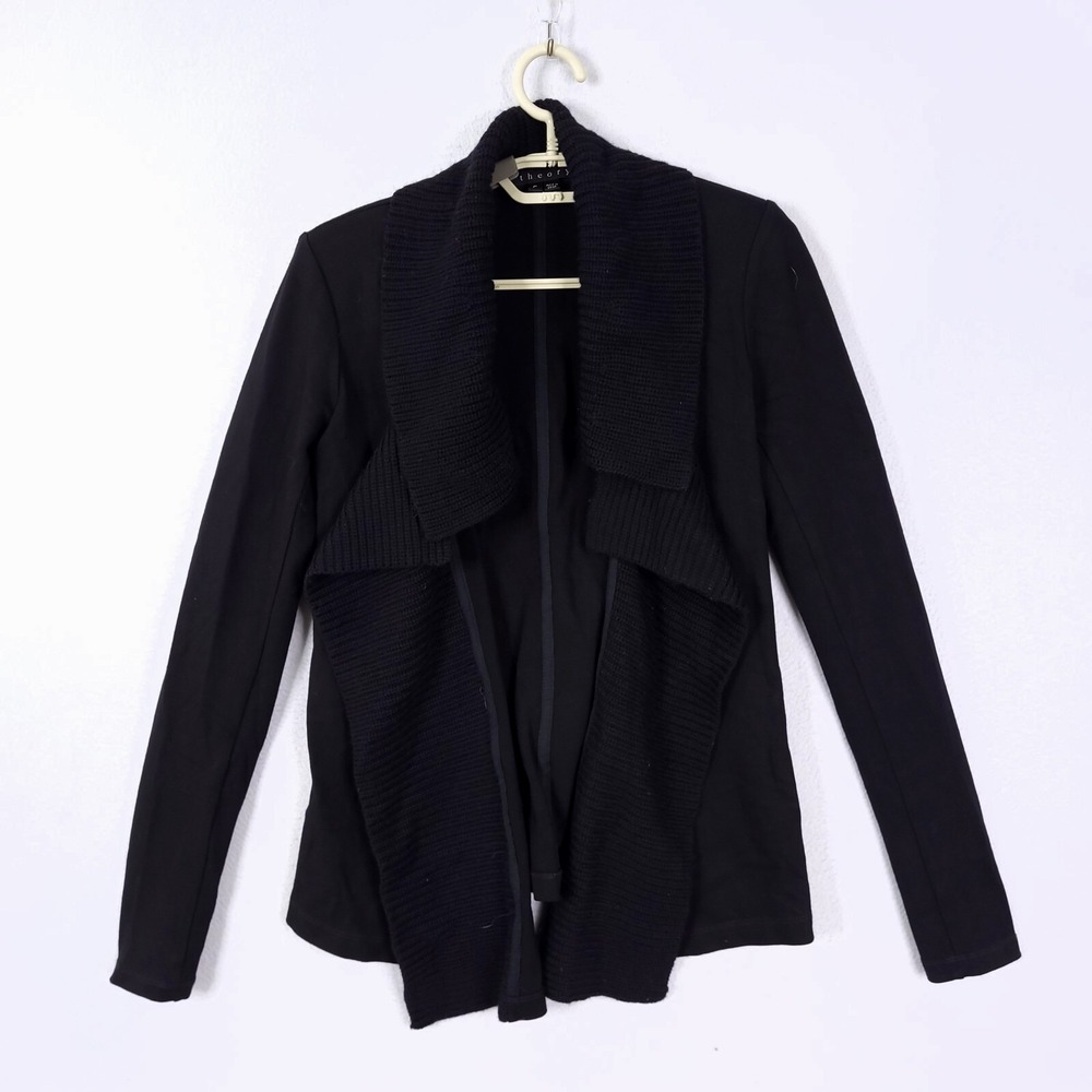 Theory Black RIVA CLASSICAL Open Cardigan Sweatercoat Sweater Size P